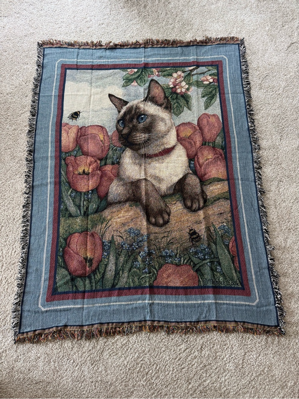 Siamese Cat Decorative Throw Blanket - Blue & Multicolor